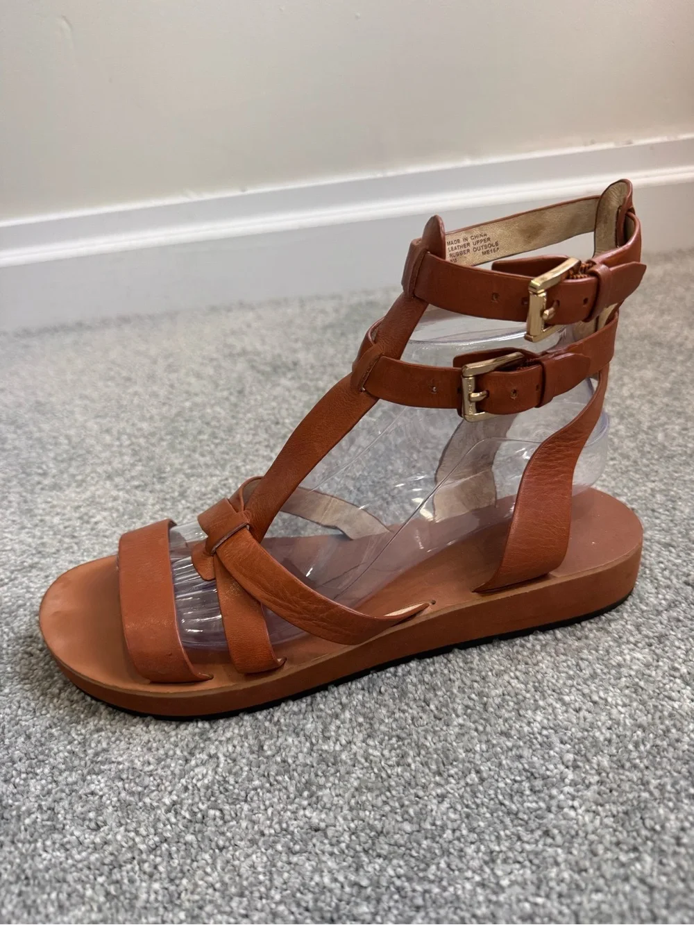Michael Kors Tan Gladiator Leather Strappy Ankle Buckle Sandals - Size 9